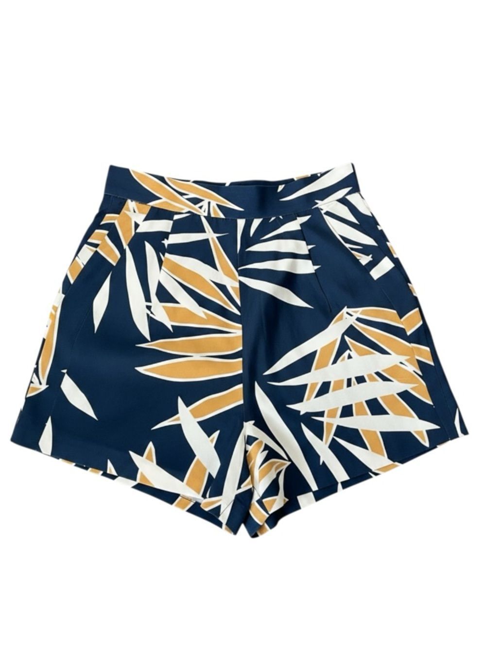 High Rise Tropical Print Shorts XS Navy Coastal Resort Vacation Palm - Picture 3 of 7